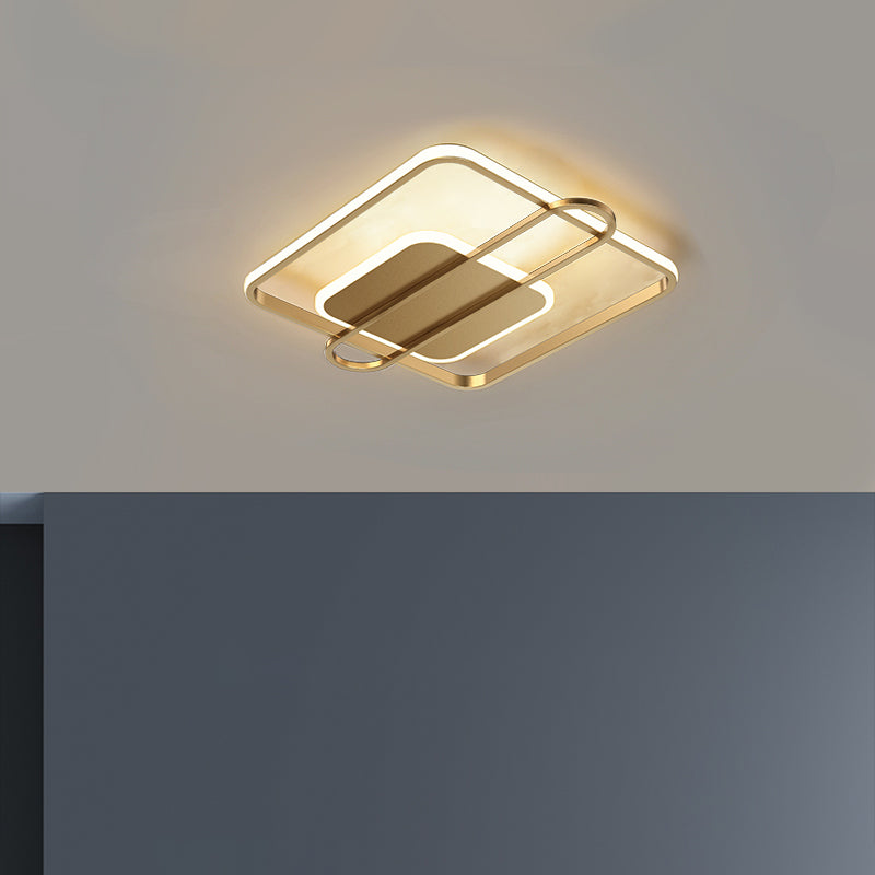Circle/Square Flush Light Fixture Minimalist Metallic Black/Gold Surface Mounted LED Ceiling Light in Warm/White Light