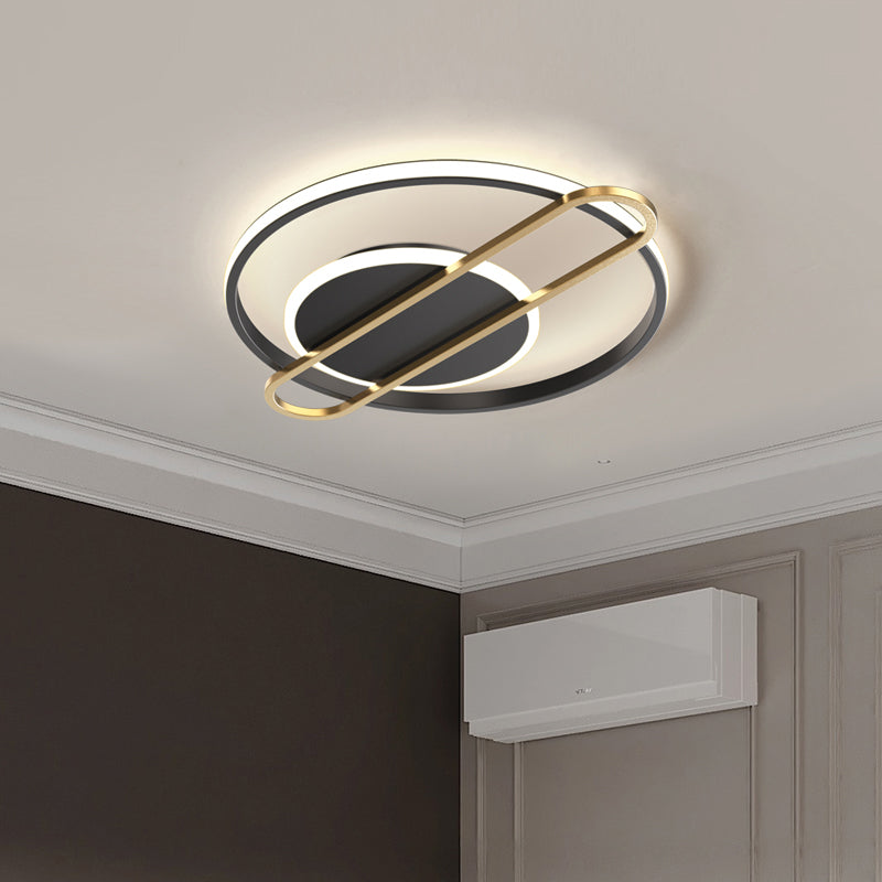 Circle/Square Flush Light Fixture Minimalist Metallic Black/Gold Surface Mounted LED Ceiling Light in Warm/White Light