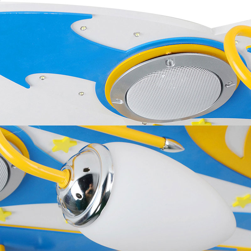 Eigentijdse blauwe plafondlamp gevechtsvliegtuig 6-lichts houten plafondlamp voor verpleegkamer