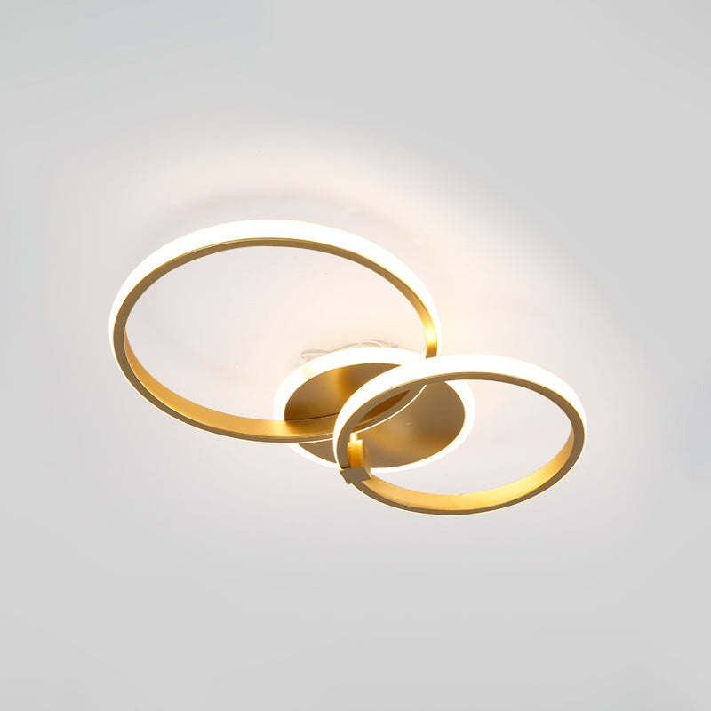 Multi-runde/quadratische LED-Deckenleuchte aus Metall, Minimalismus, 2/4 Lichter, Gold-Finish, halbbündige Montageleuchte