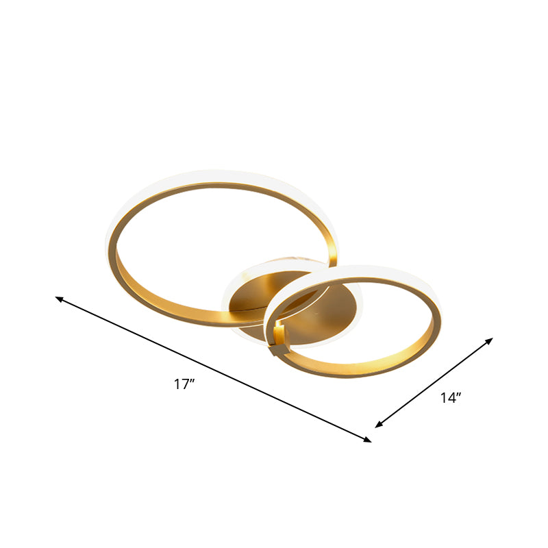 Multi-runde/quadratische LED-Deckenleuchte aus Metall, Minimalismus, 2/4 Lichter, Gold-Finish, halbbündige Montageleuchte