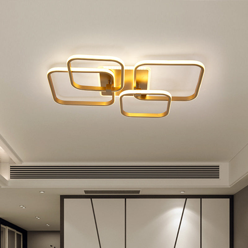 Multi-runde/quadratische LED-Deckenleuchte aus Metall, Minimalismus, 2/4 Lichter, Gold-Finish, halbbündige Montageleuchte