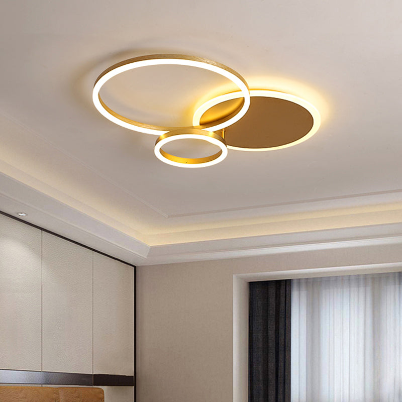 Modernist 2/3/5-Head LED Flushmount Gold Hoop Flush Mount Ceiling Light with Acrylic Shade, Warm/White Light