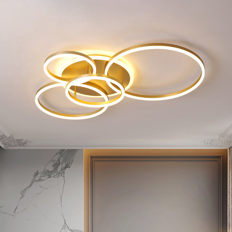 Modernist 2/3/5-Head LED Flushmount Gold Hoop Flush Mount Ceiling Light with Acrylic Shade, Warm/White Light