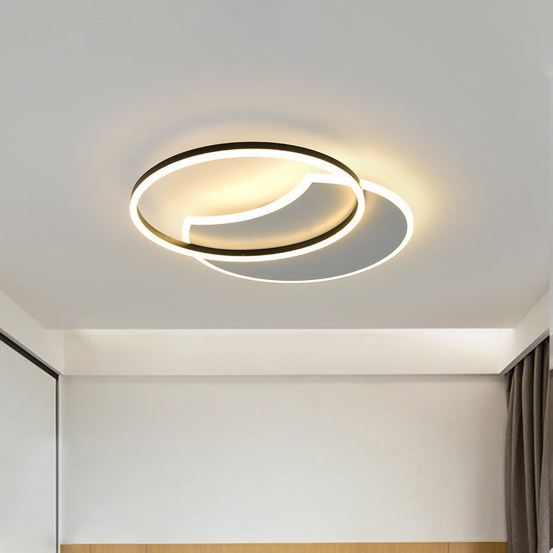 White Moon Eclipse Flush Ceiling Light Modern LED Acrylic Flushmount Lighting in Warm/White Light for Bedroom
