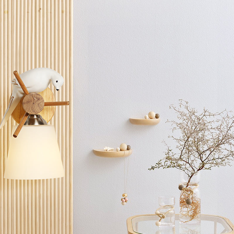 Froosted Glass Tapsed Shade Wandlicht met vogel 1 licht eigentijdse wandlamp in het wit voor bibliotheek