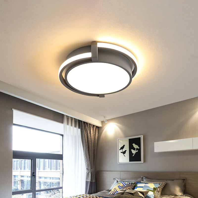 12"/16"/19.5" W Dorm Room LED Flushmount Minimalist Grey/White Flush Mount Ceiling Light with Round Acrylic Shade