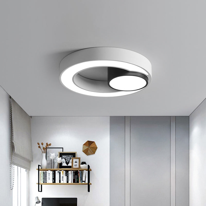 Iron Ringed Flush Mounted Lamp Nordic Black and White LED Ceiling Lighting in White/3 Color Light