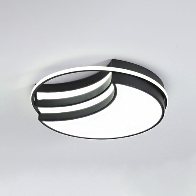 New Moon Shaped Flush Light Nordic Acrylic Black LED Ceiling Mounted Lamp with Glow Ring