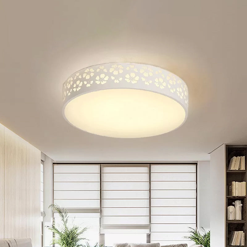 Lampada da soffitto in metallo a tamburo largo 15"/19" Lampada moderna a LED bianca da incasso con fiore ritagliato, luce bianca/3 colori
