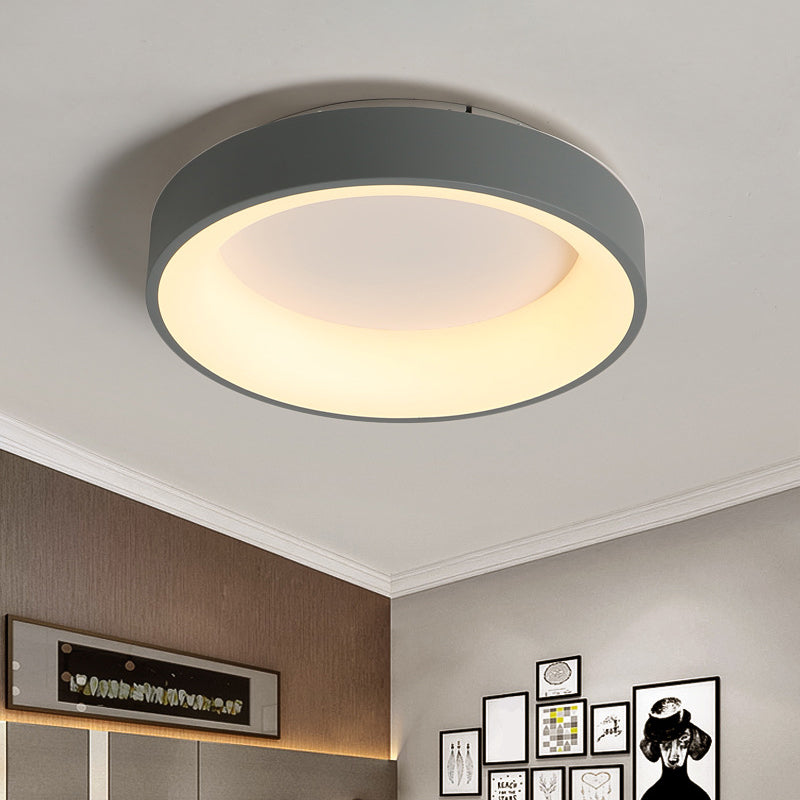 Circular Iron Flush Ceiling Light Nordic Grey/White LED Flushmount Lighting for Bedroom, 18"/23.5" Dia