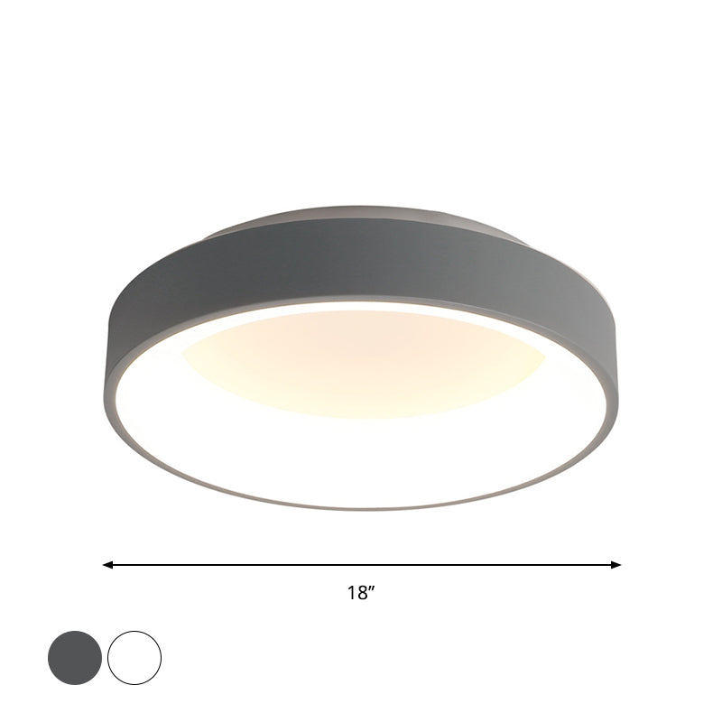 Circular Iron Flush Ceiling Light Nordic Grey/White LED Flushmount Lighting for Bedroom, 18"/23.5" Dia