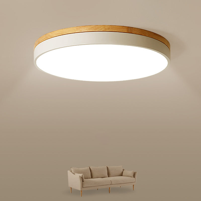 White Round Ceiling Light Fixture Minimalism LED Acrylic Flushmount with Wood Canopy, 12"/16"/19.5" W