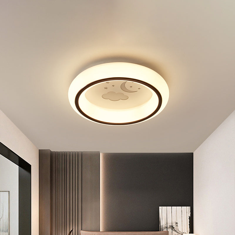 Moon/Deer/Hot Air Balloon Flush Light Contemporary Acrylic Bedroom LED Circular Ceiling Mount Lamp in White