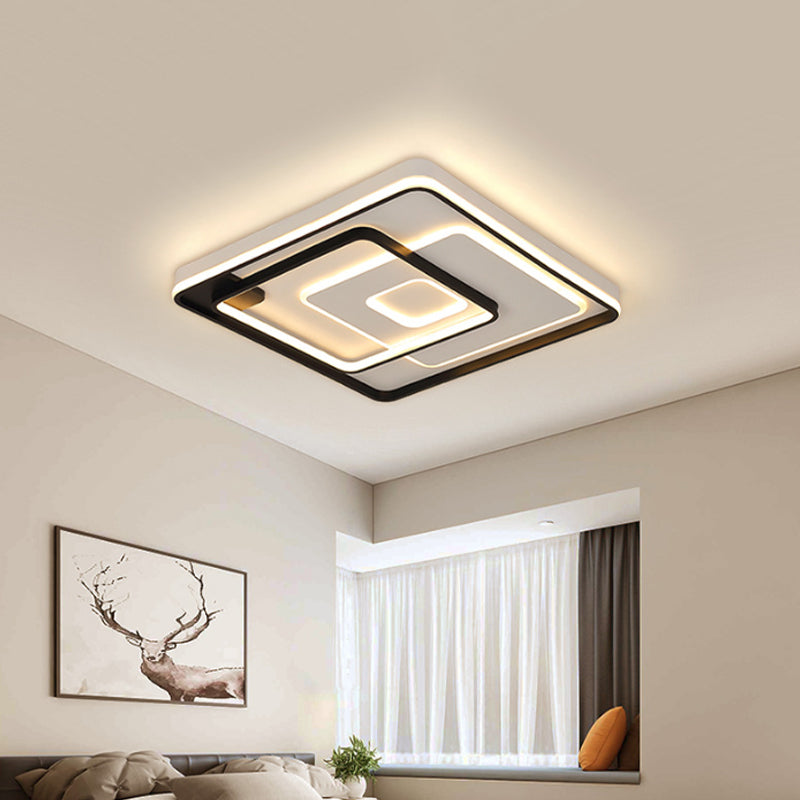 Modern Style LED Ceiling Light Black Layered Round/Square/Rectangle Flush Mount Lamp with Acrylic Shade, Warm/White Light