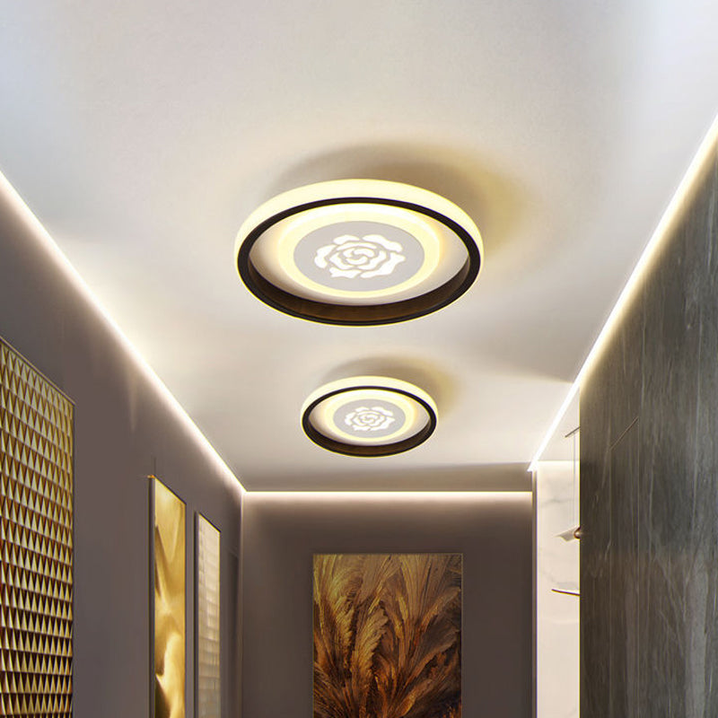 Circular LED Flush Light Fixture Cartoon Acrylic Black Ceiling Mount Lamp with Smile/Anchor/Panda Pattern
