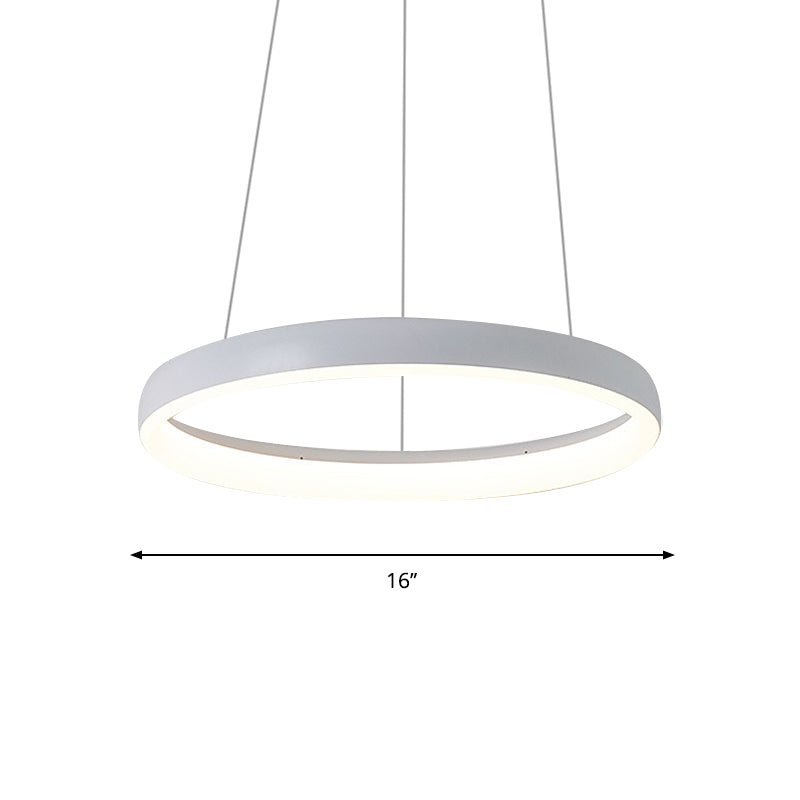 1/2/3-Layered Circle Chandelier Nordic Metallic Dining Room LED Ceiling Pendant Light in White