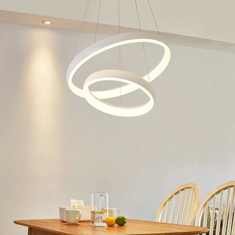 1/2/3-Layered Circle Chandelier Nordic Metallic Dining Room LED Ceiling Pendant Light in White