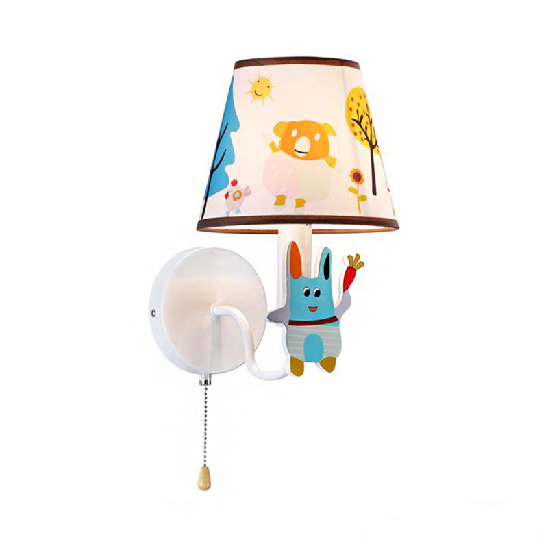 Blauw konijnenmuurlicht met stof schaduw hal trap 1 licht metalen stripwandlamp