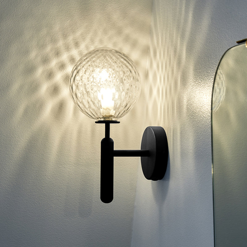 1-Light Bedside Wall Lamp Simple Black Wall Mounted Light Fixture with Ball White/Clear Water Glass Shade
