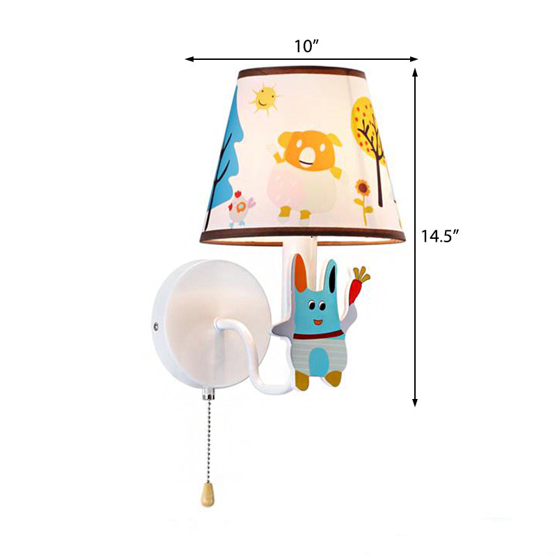 Blue Rabbit Wall Light with Fabric Shade Hallway Stairway 1 Light Metal Cartoon Wall Lamp
