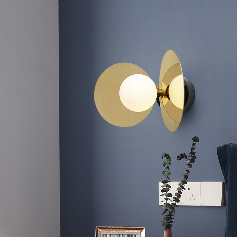 Ball Mini Milk Glass Wall Light Postmodern 1 Bulb Gold Wall Lamp Fixture with Reflective Shields