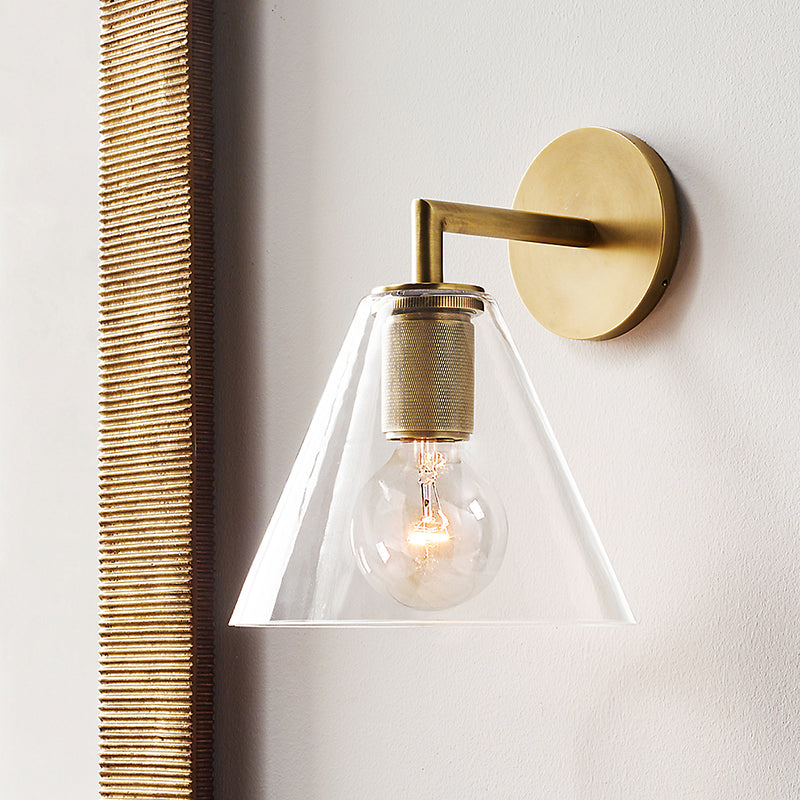 Luz de pared de pared armada de bronce Lámpara de pared de vidrio simple posmoderno/vaso con/sin disco/esfera/tono de cono