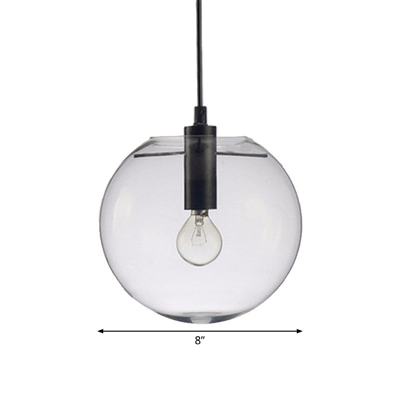 8"/10"/12" W Single-Bulb Cafe Hanging Lamp Simplicity Black Ceiling Pendant with Sphere Clear Glass Shade