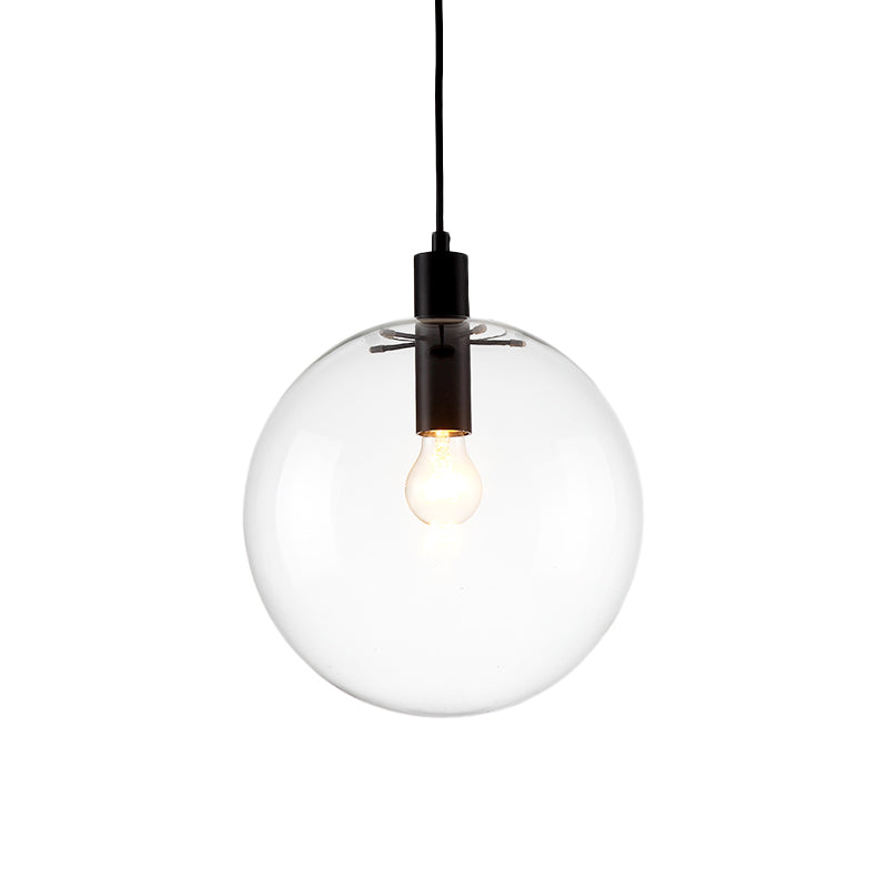 8"/10"/12" W Single-Bulb Cafe Hanging Lamp Simplicity Black Ceiling Pendant with Sphere Clear Glass Shade