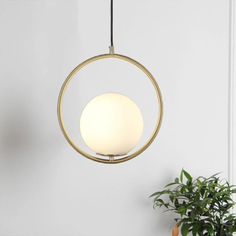 Sfera nera/oro Lampada sospesa Postmoderna Single glassata in vetro bianco Apparecchiatura a sospensione ad anelli a sospensione, 10 "/12"/14 "W