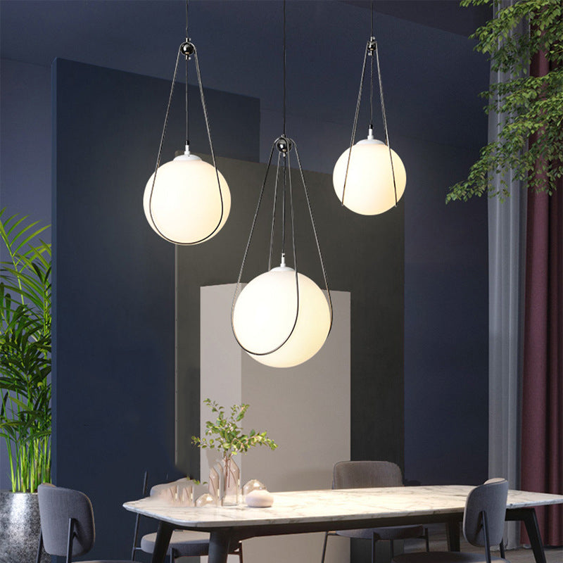 8 "/10"/12 "brede traanhanglicht Modern wit balglas 1 lichte nikkelafwerking Pendulumlicht voor restaurant