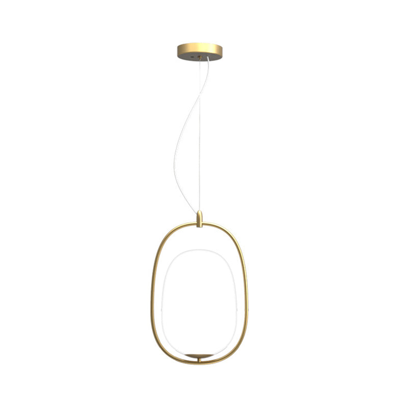Postmoderne Einzeldecke hängen hellgold goldene kokonförmige Anhängerlampe mit Rahmen und weißer Glasschatten, warm/weiß/3 Farblicht