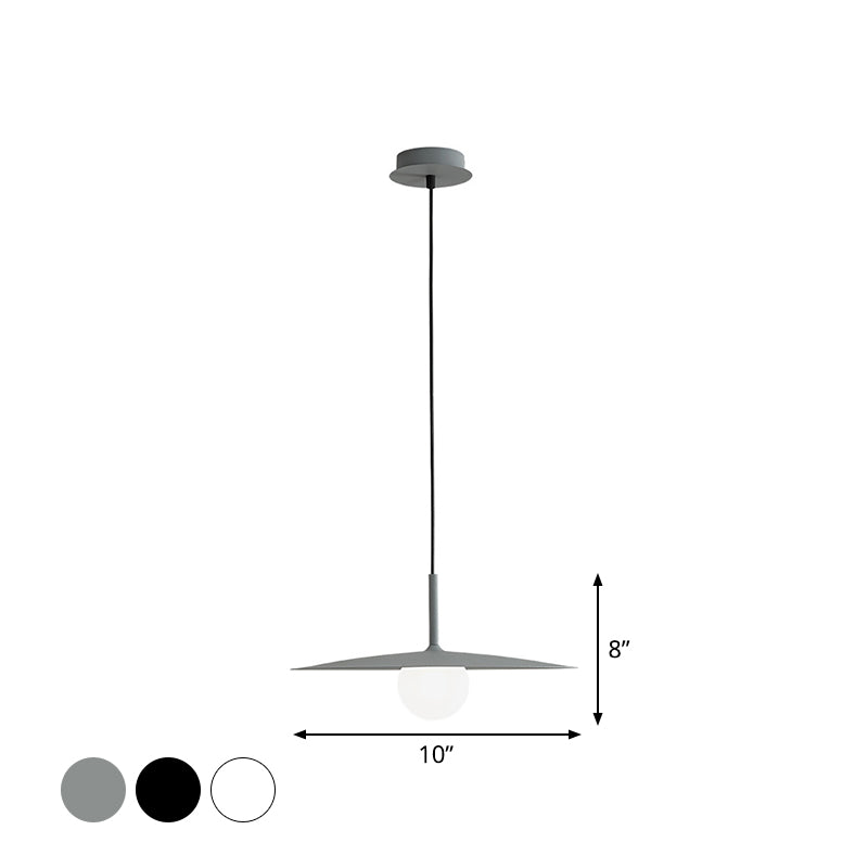 Nordic Flying Saucer Hanging Light Metal Single Restaurant Ceiling Pendant with Ball Milk Glass Shade in Black/Grey/White, 10"/12.5" W