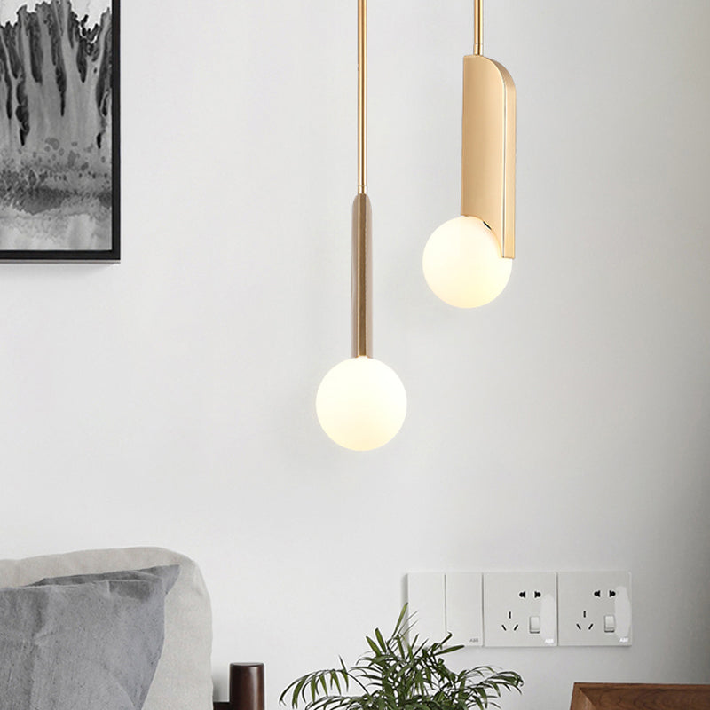 Creative Postmodern Ball Pendant Lamp Cream Glass 1/3-Bulb Dining Table Suspension Light in Gold