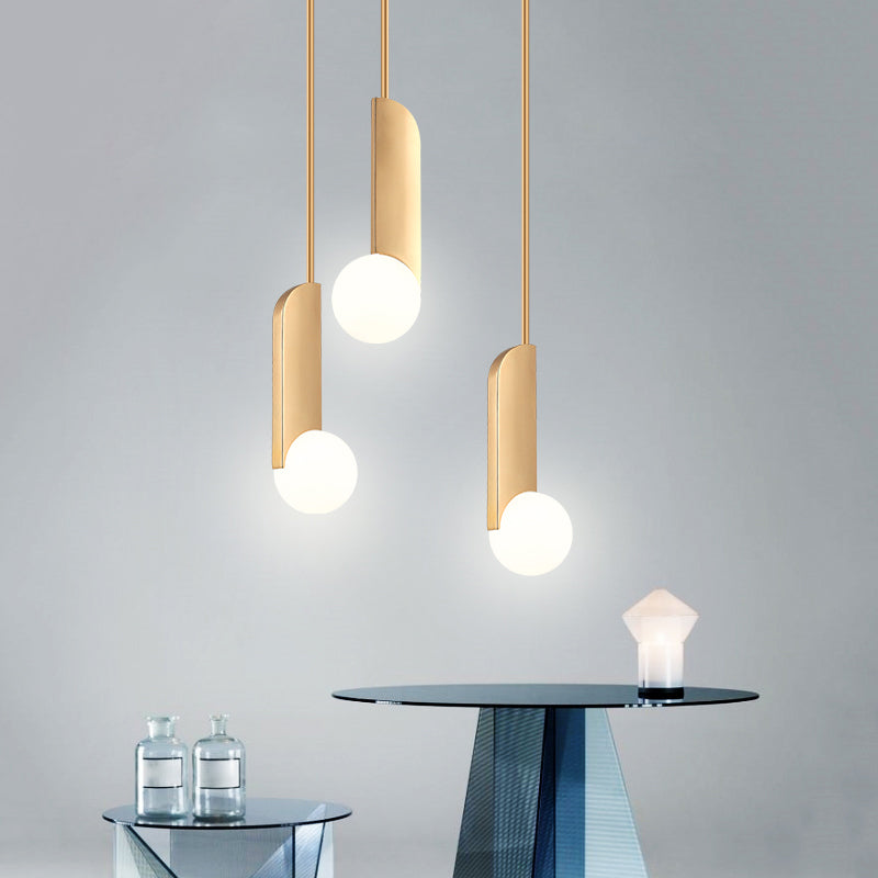 Creative Postmodern Ball Pendant Lamp Cream Glass 1/3-Bulb Dining Table Suspension Light in Gold
