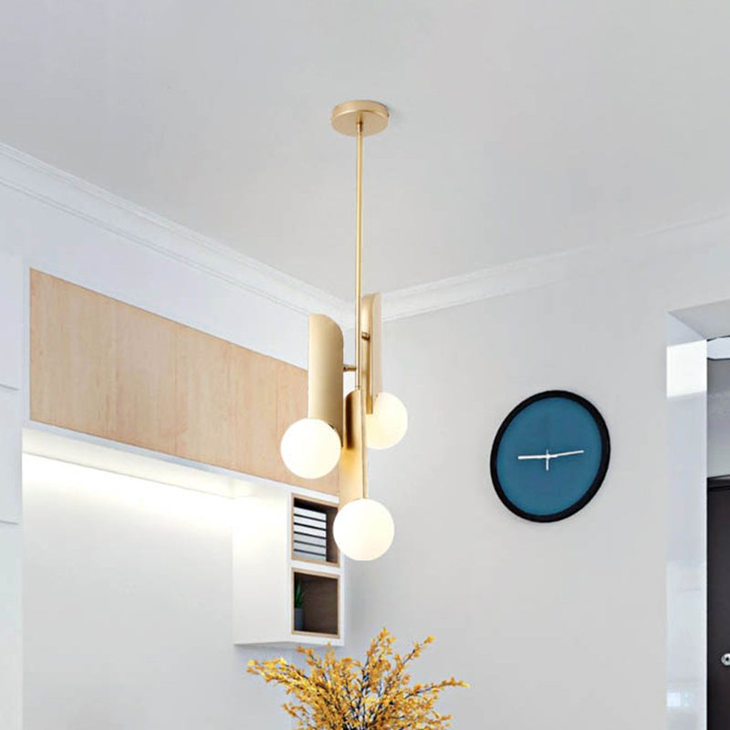 Creative Postmodern Ball Pendant Lamp Cream Glass 1/3-Bulb Dining Table Suspension Light in Gold