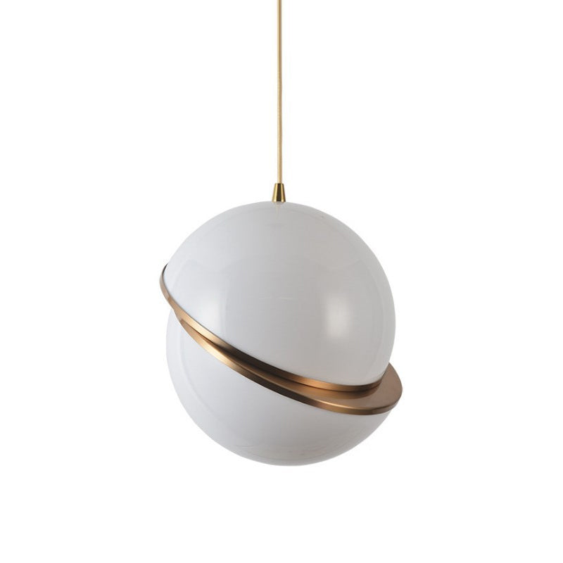 Sliced Sphere Gallery Hanging Lamp Frosted White Glass 8"/10"/12" W Single-Bulb Postmodern Ceiling Pendant in Brass
