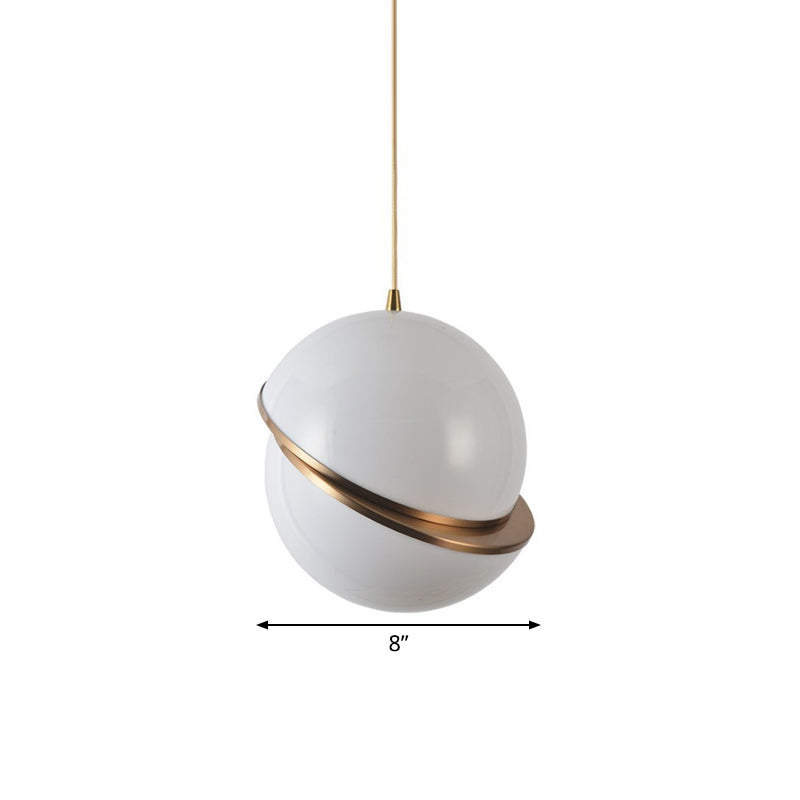 Sliced Sphere Gallery Hanging Lamp Frosted White Glass 8"/10"/12" W Single-Bulb Postmodern Ceiling Pendant in Brass