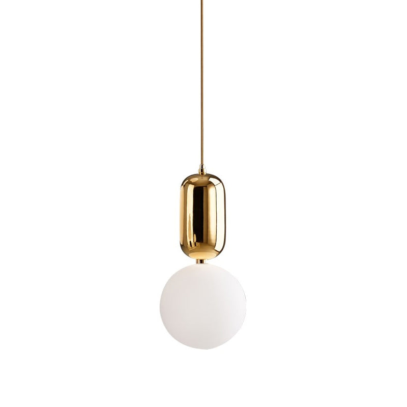 Postmoderne 1-Licht-Anhängerlampe Weiß/Goldkapsel Decke Hanglampe mit milchigem Ballglas Schatten, 6 "/8"/12 "Dia