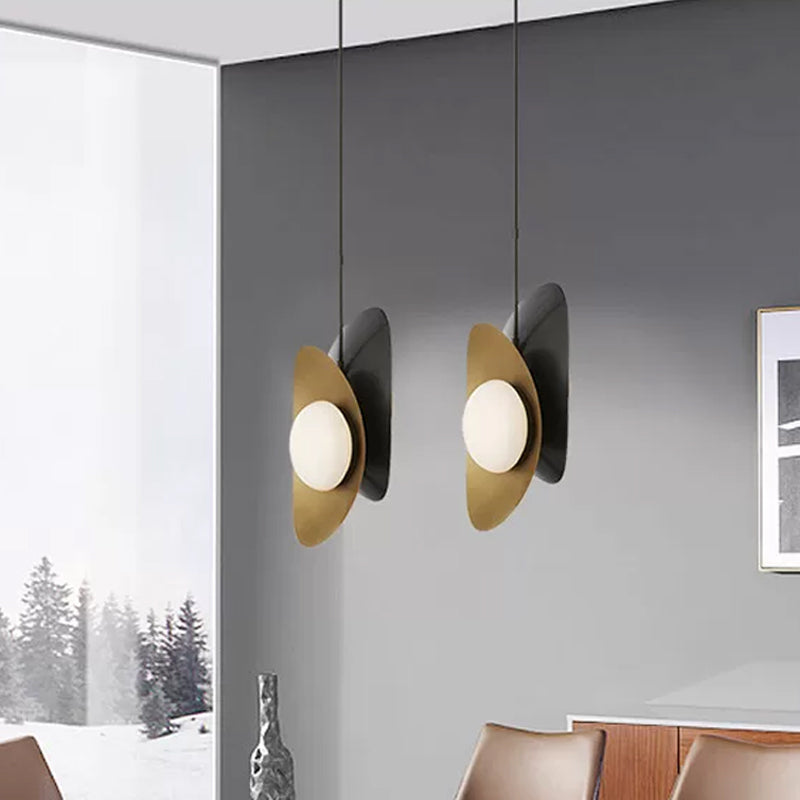 Designer Pebble Pendant Light Kit Opal Frosted Glass 2 Lights Postmodern Style Hanging Light in Black-Gold/Gold