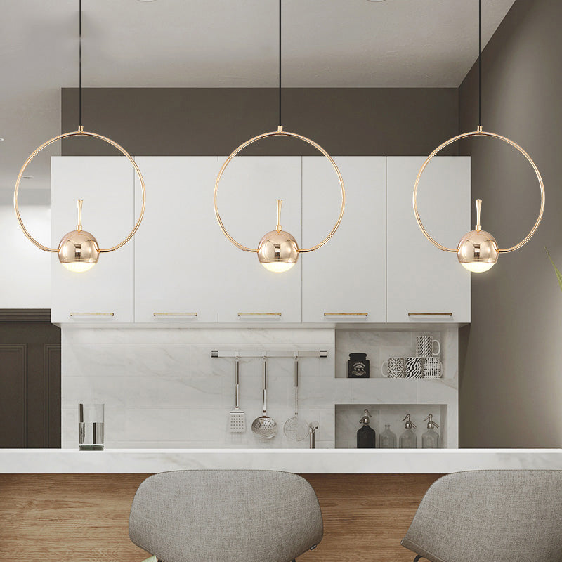 Minimalist LED Pendant Ceiling Light Rose Gold Round/Triangle/Rectangle Down Lighting with Dome Acrylic Shade