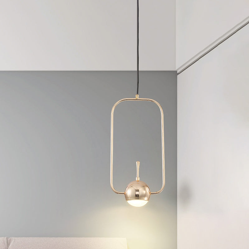 Minimalist LED Pendant Ceiling Light Rose Gold Round/Triangle/Rectangle Down Lighting with Dome Acrylic Shade
