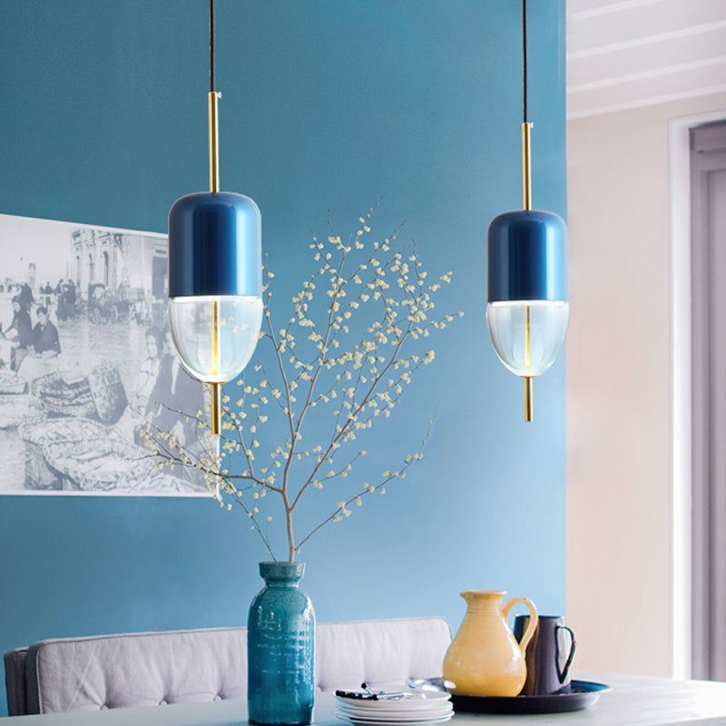 Blauwe pot hangen hanger postmodern 1-licht aluminium plafondlicht met bodem heldere glazen schaduw
