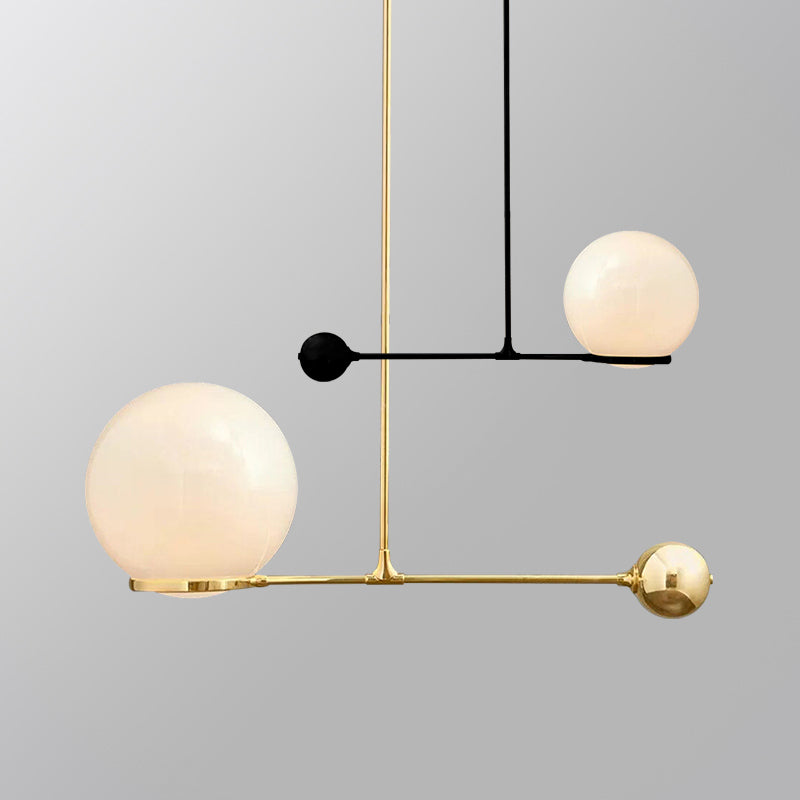 Globe Hotel Ceiling Suspension Lamp Frosted White Glass 1 Head Postmodern Drop Pendant with Lever Design in Black/Gold