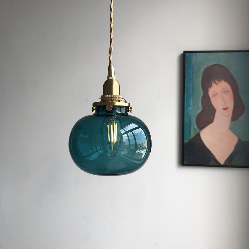 Elliptische Anhänger Beleuchtung Moderne blau/klare/grünes Glas 1 Kopf für Kopftätigkeit Deckenlampe im Messing