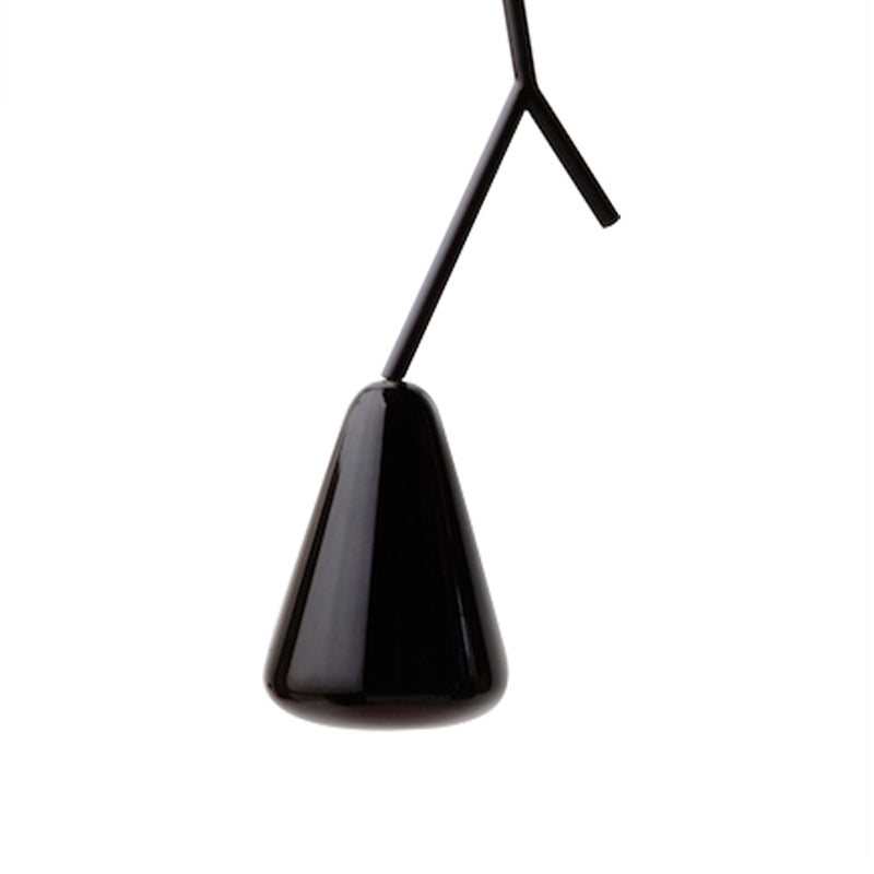 Zwart vertakking naar beneden verlichting hanger Noordse 1 lamp metalen gesuspendeerd verlichtingsarmatuur met conische blauw/zwart/wit glasschaduw