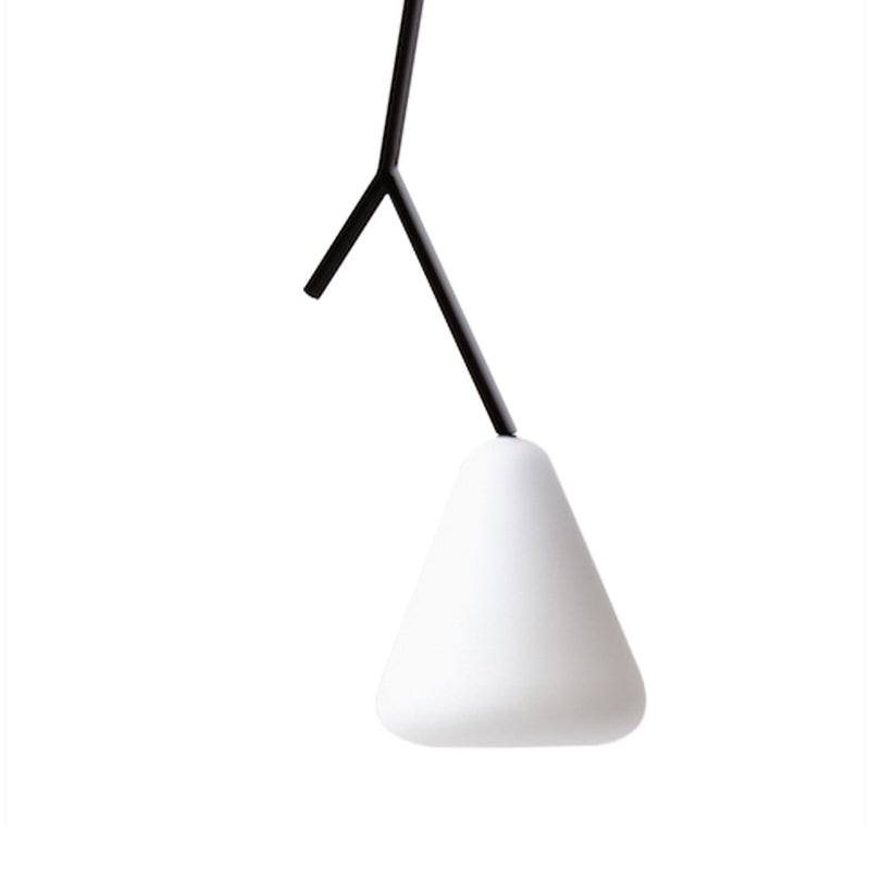 Zwart vertakking naar beneden verlichting hanger Noordse 1 lamp metalen gesuspendeerd verlichtingsarmatuur met conische blauw/zwart/wit glasschaduw