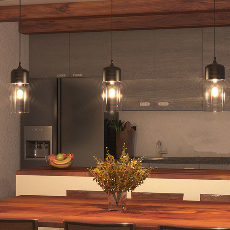 1 lichte restaurant Down Lighting Moderne zwarte hanglamp met pot heldere glazen schaduw