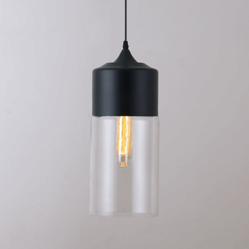 1 Leichtes Restaurant Down Lighting Moderne schwarze Anhängerlampe mit Glas klarer Glasschatten
