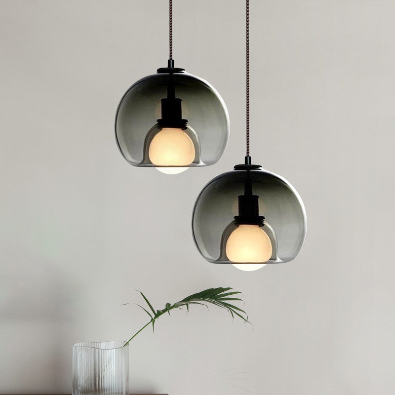 Lampada a sospensione ovale/brocca/globo fumo/cognac vetro a bulba singola luce a soffitto in grigio